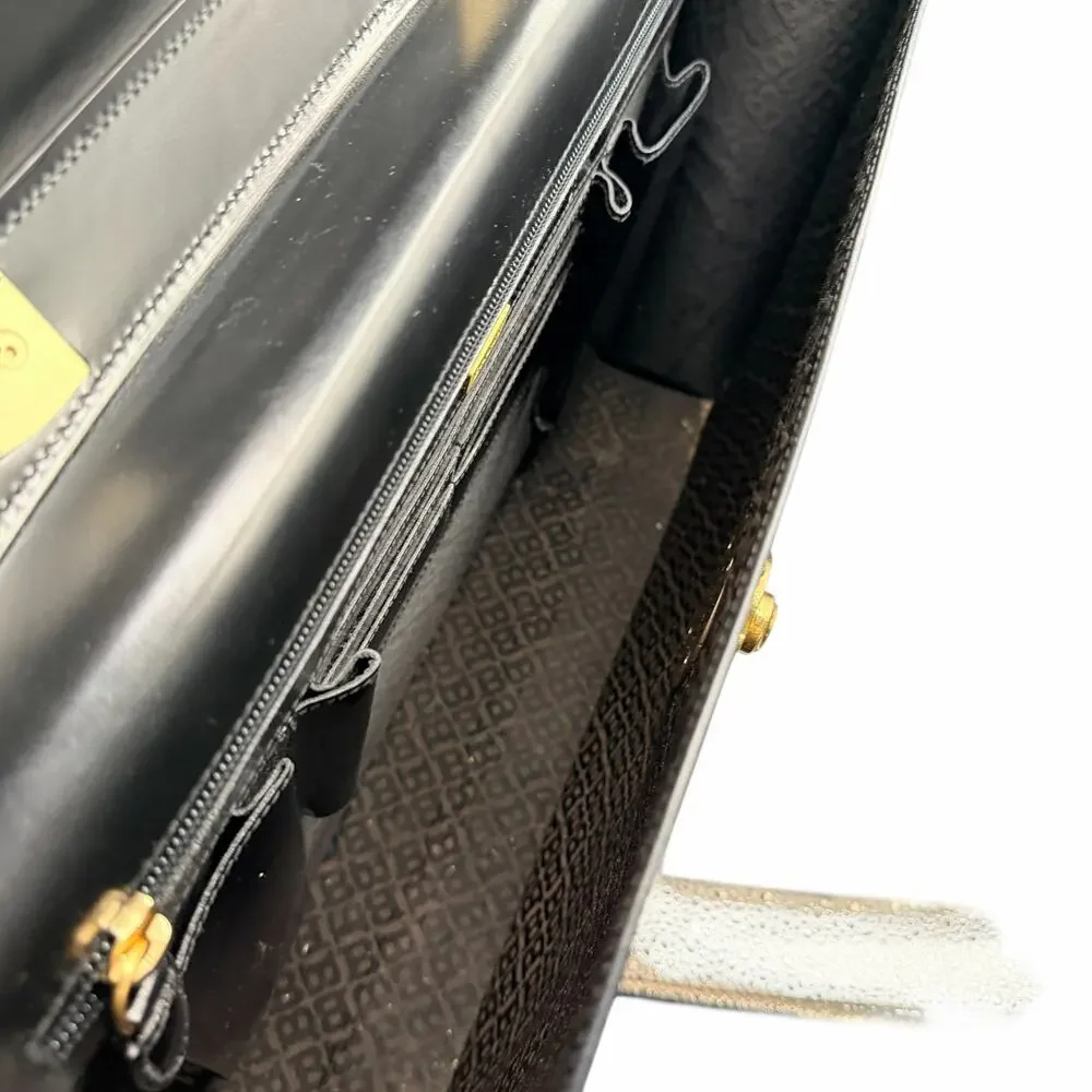 Vintage Bally Black Leather Locking Briefcase Attache Gold Hardware